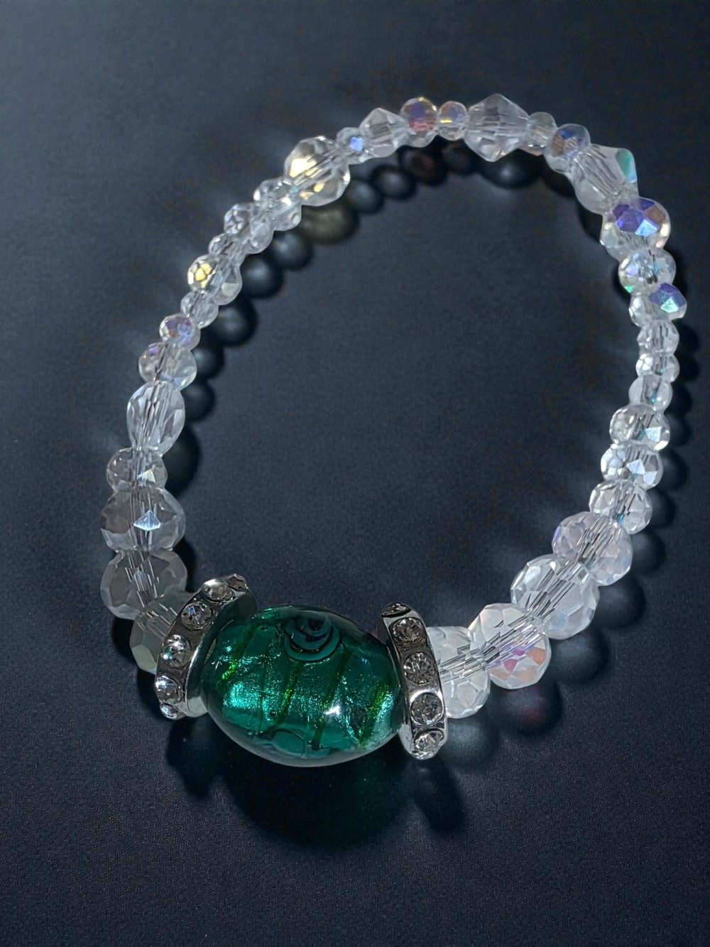Green Lampwork Glass Crystal Bracelet